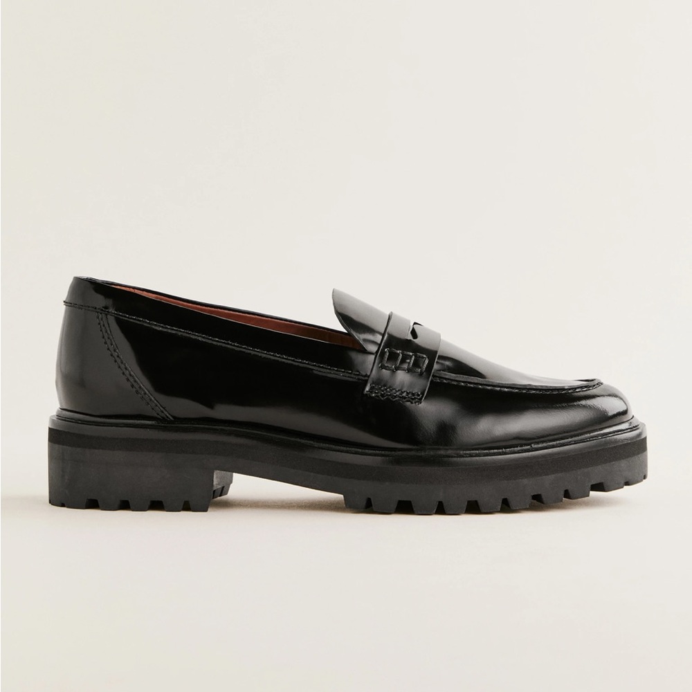 Reformation Black Patent Leather Lug Sole Loafers